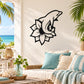 Wall decal sticker with black dolphin and flower line art design