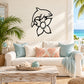 Dolphin and flower line-art wall decal in black