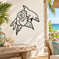 Black dolphin decal with rose design behind it, vinyl wall sticker