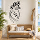 Dolphin and butterfly wings wall decal in black and white line art