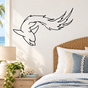 Dolphin head line art wall decal, black outline