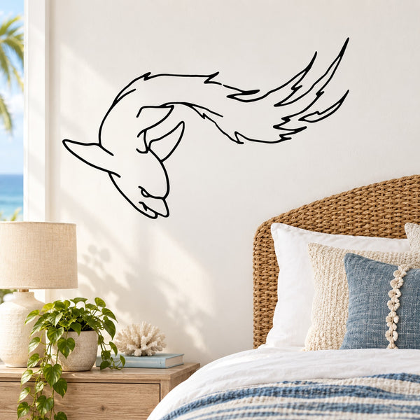 Dolphin head line art wall decal, black outline