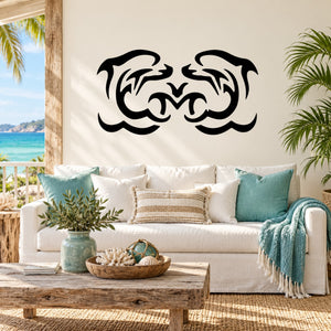 Twin dolphin decal, black gestural wall sticker design