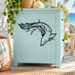 Japanese dolphin leaf decal on light blue cabinet door