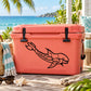 Dolphin decal on coral cooler lid, black outline