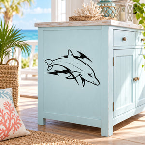 Black dolphin and wave swimming decal for smooth surface