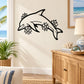 Dolphin wall decal with black dolphin silhouette and blooming flower details