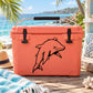 Orange cooler with black dolphin decal