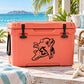 Orange numbered dolphin bubble decal on a cooler lid