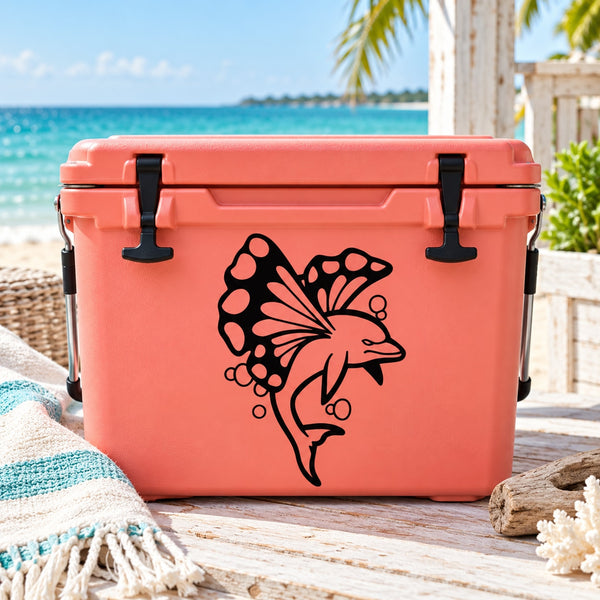Coral cooler with butterfly wings decal