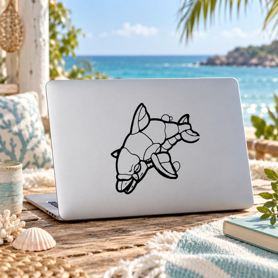 Dolphin outline decal sticker with black line art on white backing