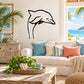 Dolphin decal with black outline, leaping pose