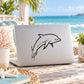Dolphin decal of jumping dolphin with splash, on white laptop lid
