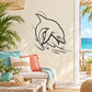 Black line dolphin wall decal with wave and moon accents
