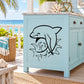 Dolphin splash decal in black line art, featuring a leaping dolphin and waves