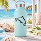 Mint water bottle with thick-stroke dolphin decal on front