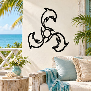 Black spinning dolphin wall decal with motion lines