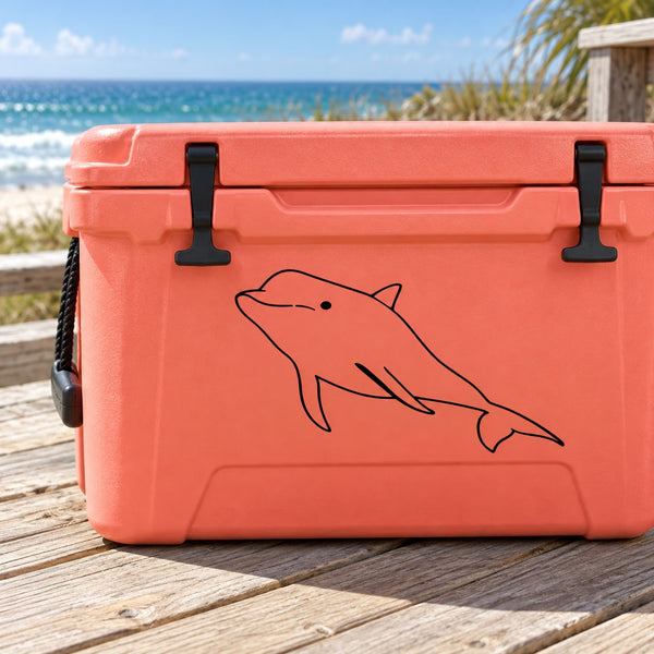 Orange cooler with black-outlined bottlenose dolphin decal