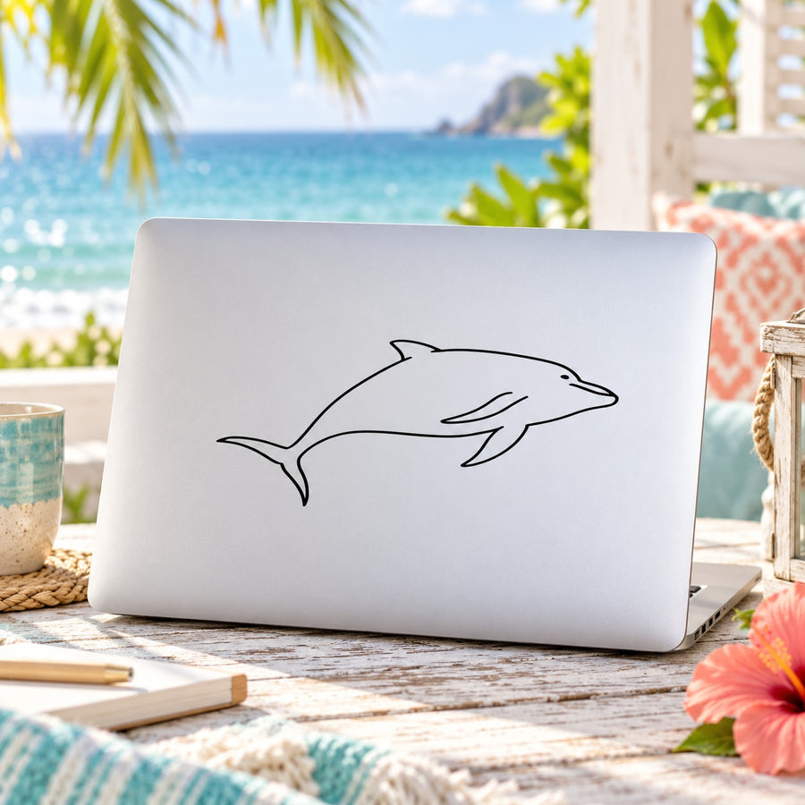 White laptop sleeve with dolphin outline graphic