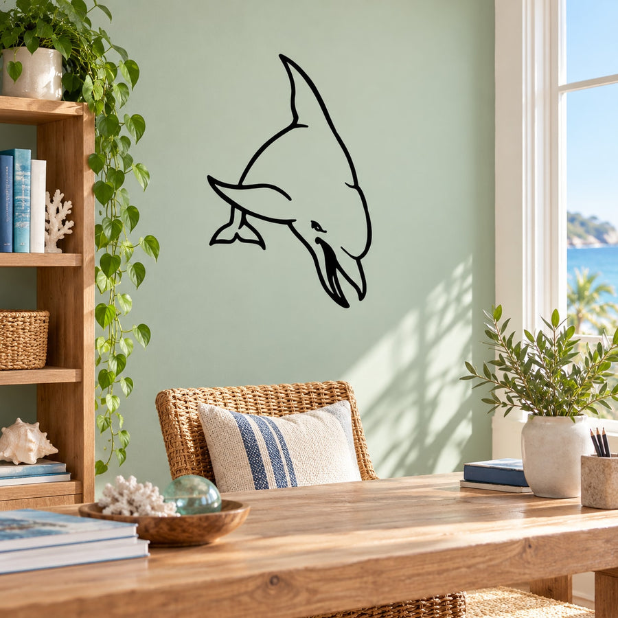 Swimming bottlenose dolphin wall decal in black line art