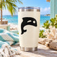 Dolphin symbol decal on white tumbler with black dolphin silhouette