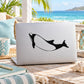 Tuxedo dolphin decal with black-and-white swimming dolphin silhouette for laptop