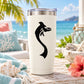 White tumbler with black dolphin decal