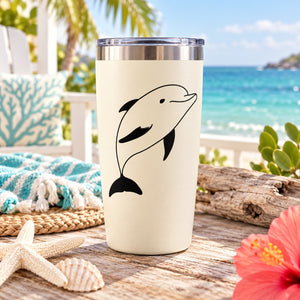 Insulated tumbler with black dolphin decal