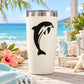 White insulated tumbler with black dolphin jumping decal