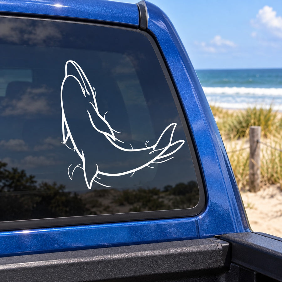 Dolphin braking water decal sticker in white line art on car window