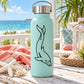 Aqua water bottle with black dolphin decal graphic