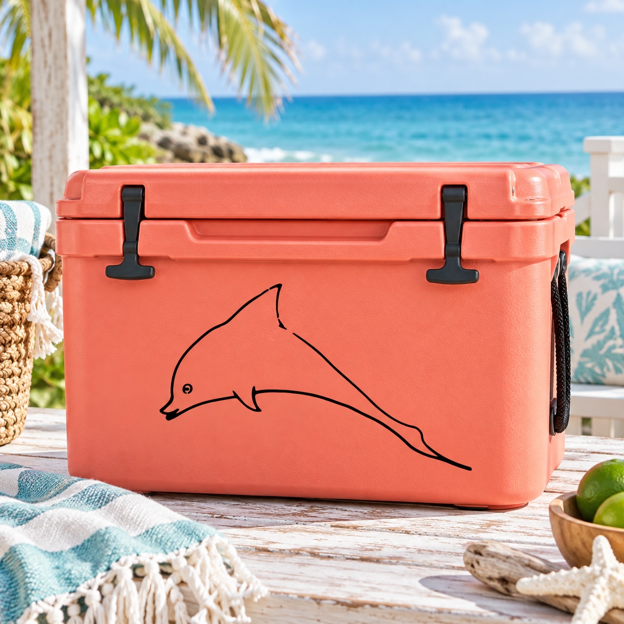 Black dolphin decal for a cooler