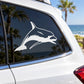 Dolphin swimming forward decal in white on a car window