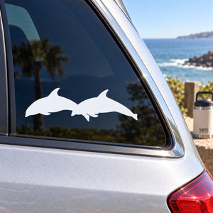 Car window dolphin decal, white double diving design