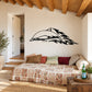Black and white dolphin wall decal with stylized flame tail