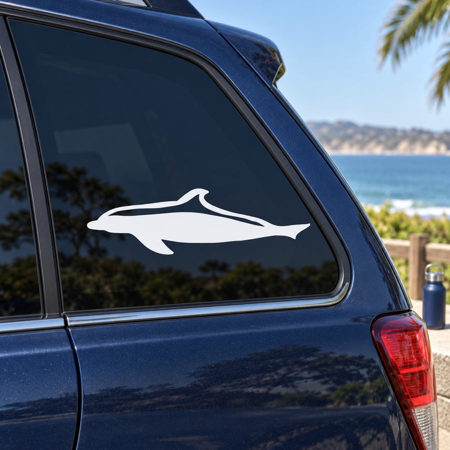 White dolphin straight swimming decal on car window