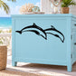 Two dolphins diving decal with two black dolphin silhouettes
