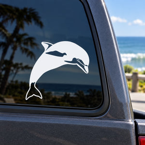 White dolphin looking decal sticker for vehicle window, dolphin silhouette in profile