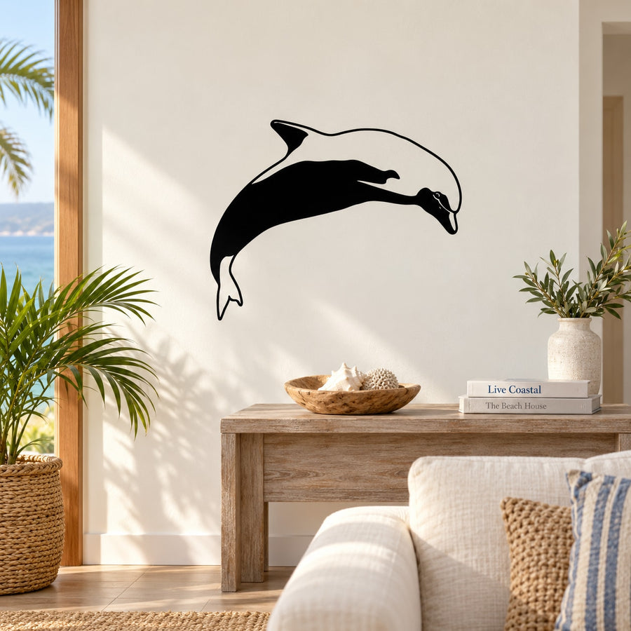 Diving dolphin wall decal in black silhouette