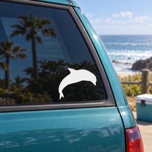 Dolphin diving silhouette car window decal, white