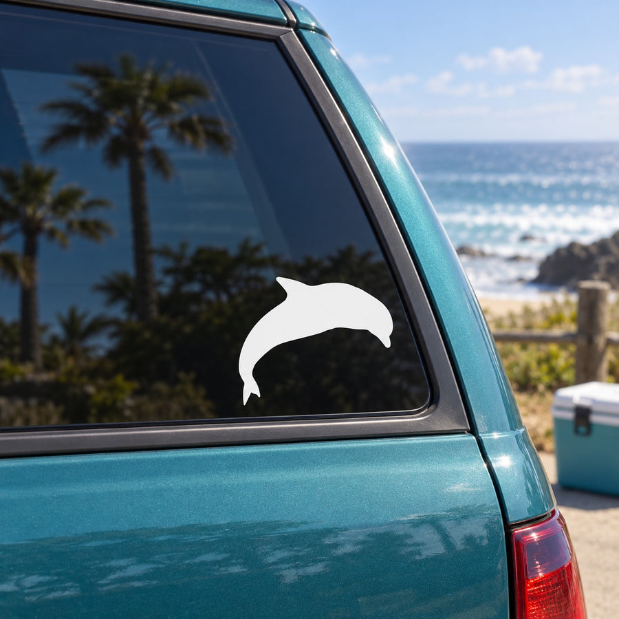 Dolphin diving silhouette car window decal, white