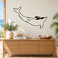 Black dolphin swimming sideways wall decal, single outline graphic