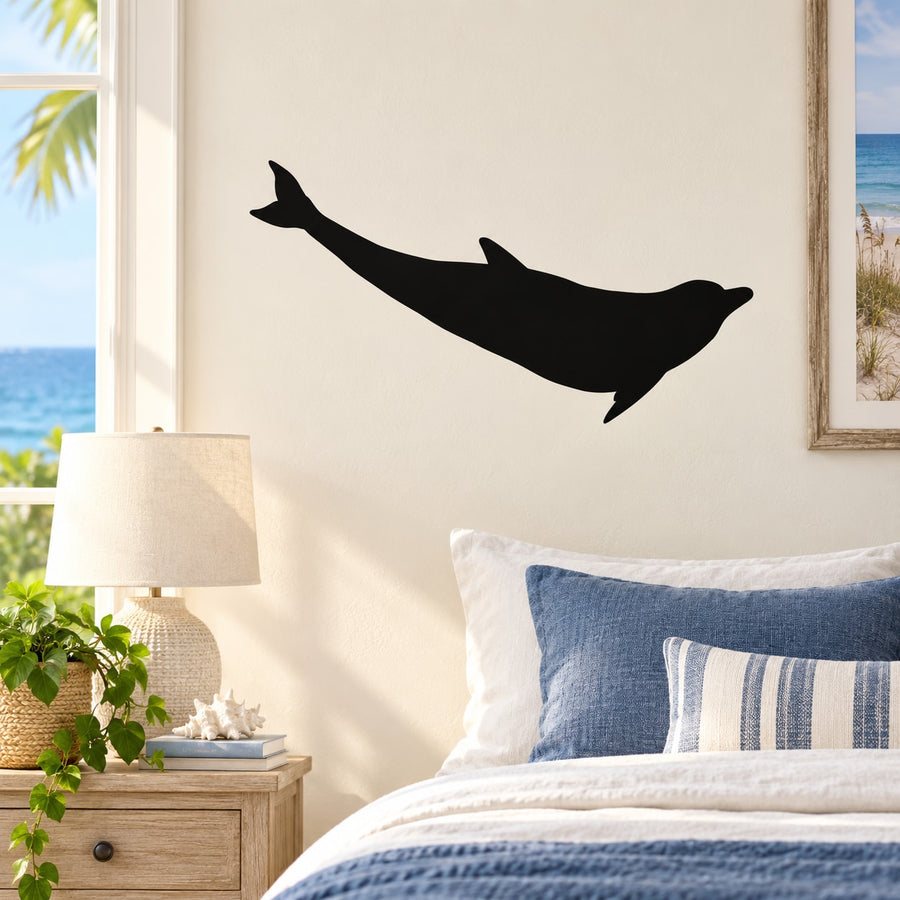 Dolphin floating silhouette wall decal, black