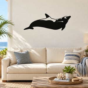 Dolphin glide decal with black dolphin silhouette
