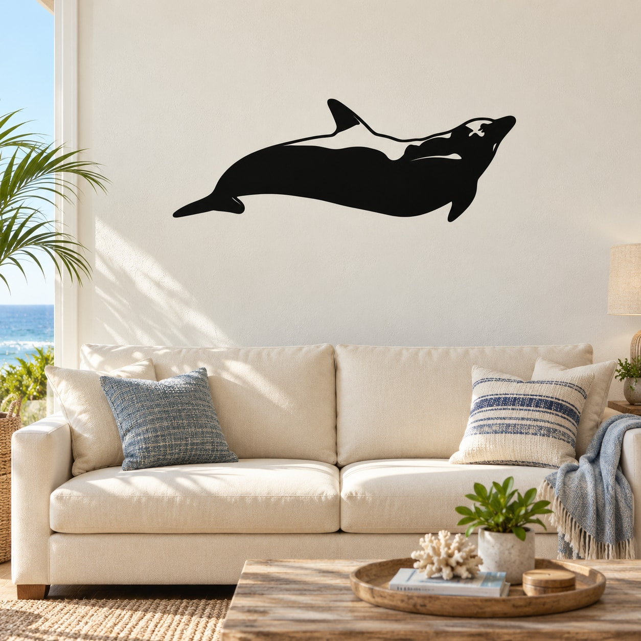 Dolphin glide decal with black dolphin silhouette