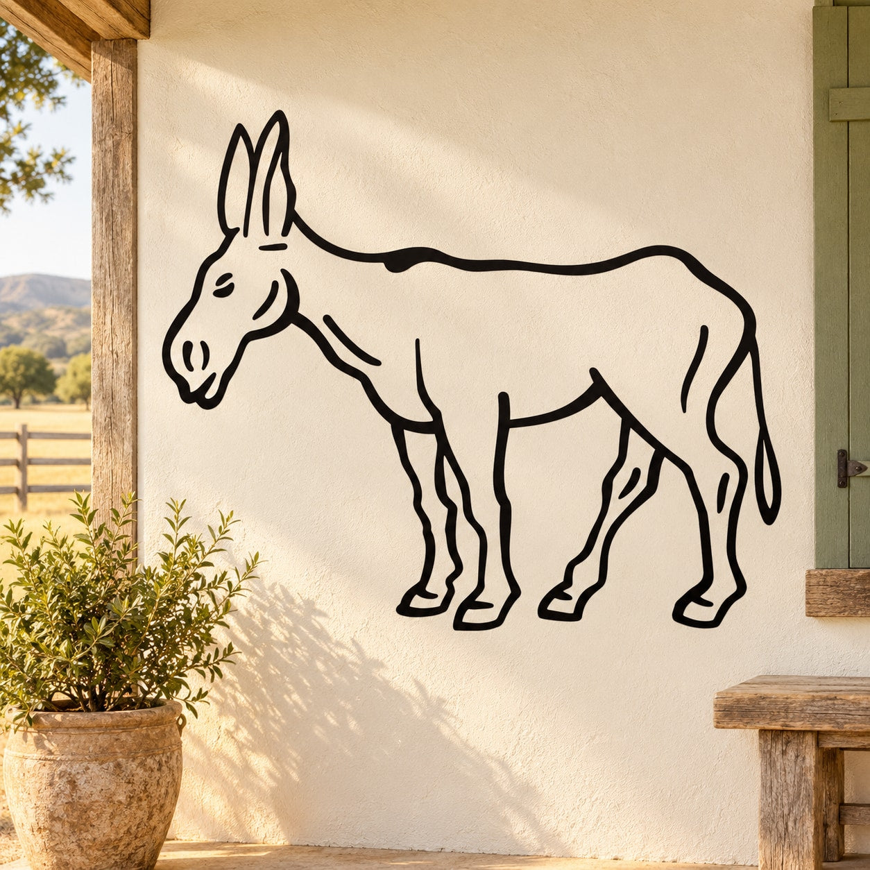 Donkey outline decal in black line art