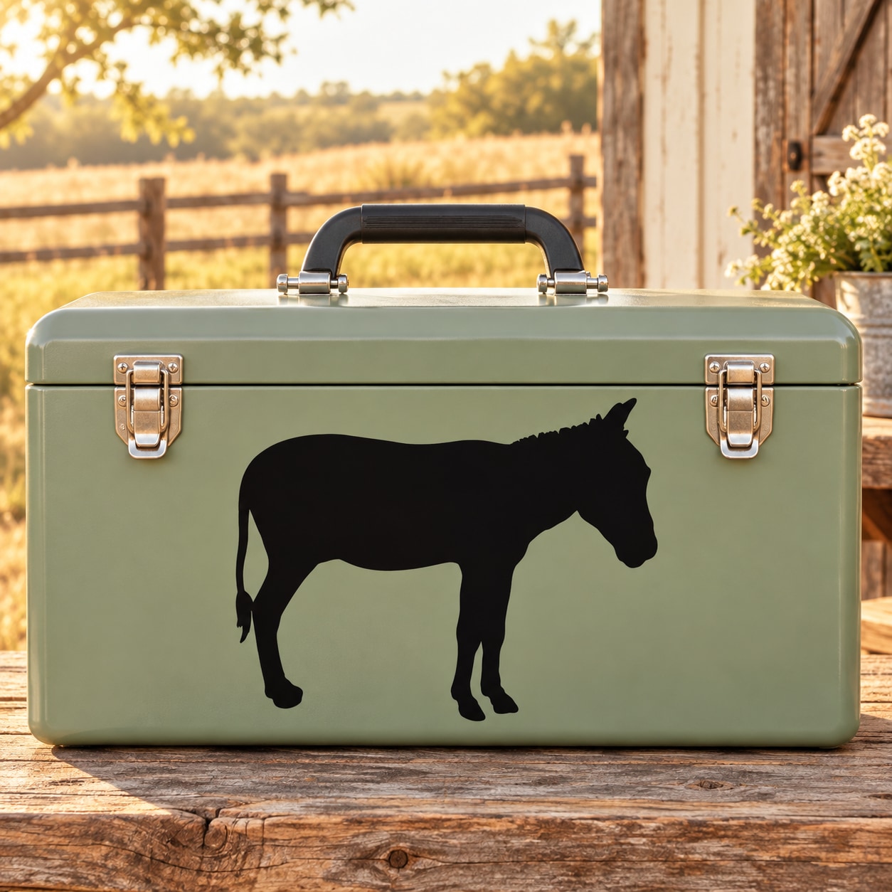 Donkey silhouette decal in dark black on a light green surface