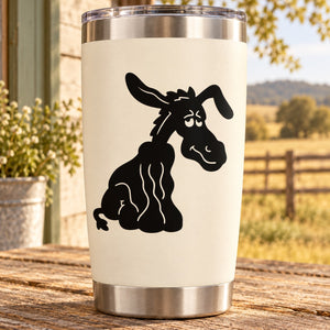 Sitting donkey decal with black outline and sad face design
