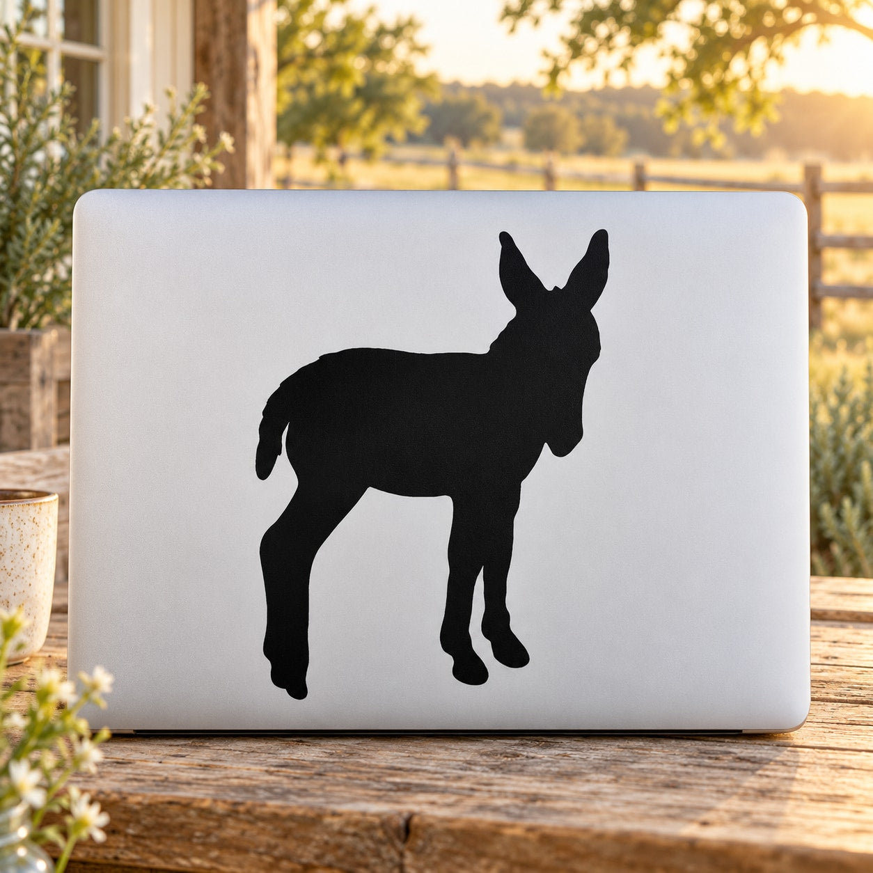 Black donkey foal silhouette decal on white backing