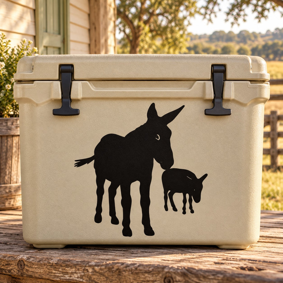 Black donkey and foal silhouette decal with two connected figures